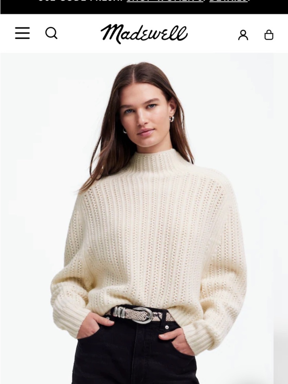 Madewell Cream Pointelle-Stitch Mockneck Sweater